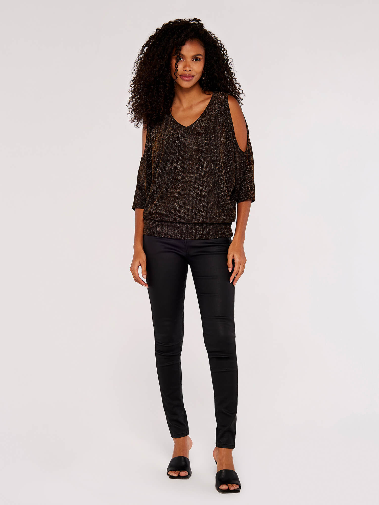 Black sparkly cold shoulder top hot sale