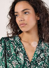 Snakeskin Hammered Satin Blouse, Green, large
