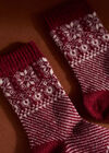 Snowflake Fair Isle Socks, Red, large
