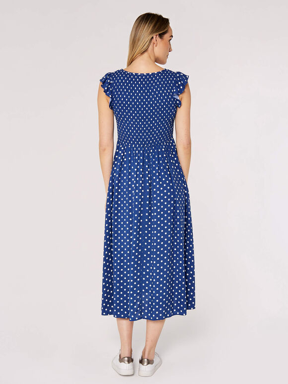 Polkadot Smocked Midi Dress, Blue, large
