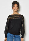 Lace Neck And Sleeve Jumper, Black, large