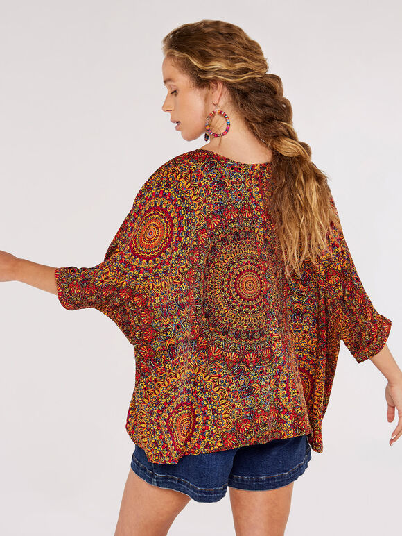 Marokkanisches Mandala-Oversize-Top, Rot, groß