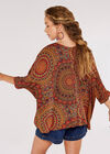 Moroccan Mandala Oversized Top, Red, large