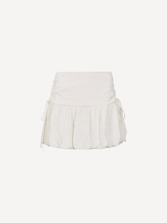 Ruched Bubble Hem Mini Skirt, White, large