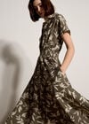 Textured Leaf Shirt Midi Dress, Khaki, large