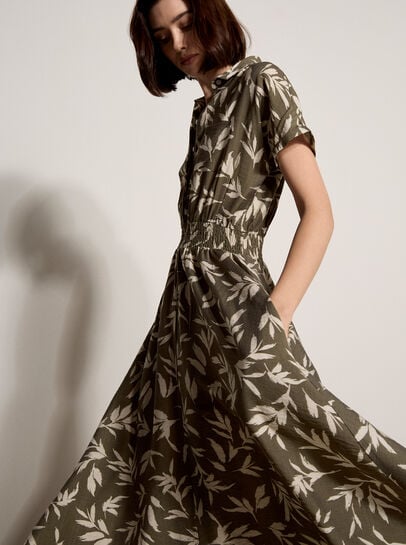 Textured Leaf Shirt Midi Dress