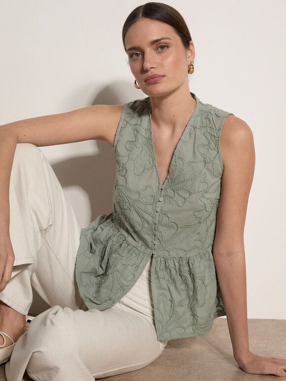 Floral Embroidered Peplum Top
, Mint, large