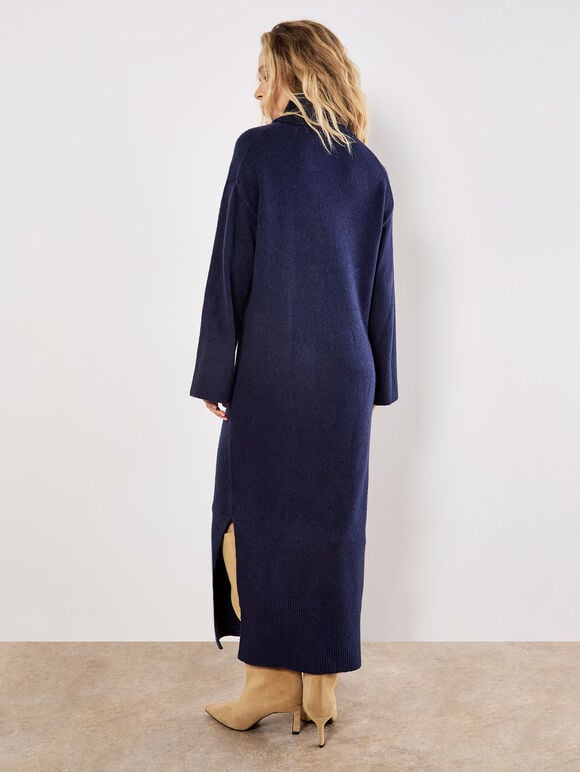 Roll Neck Jumper Maxi Dress, Navy, large