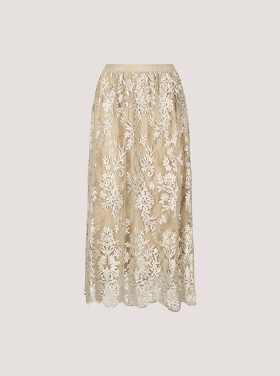 Shimmer Mesh Floral Embroidered Midi Skirt
