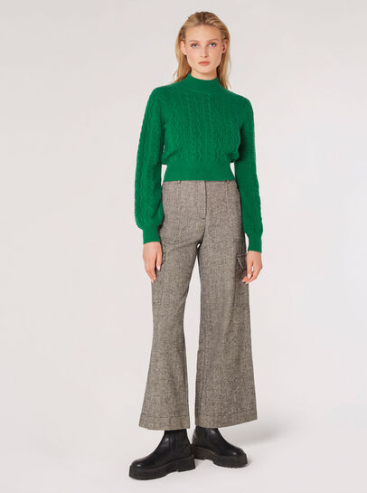 Cropped Cable Knit Aran Jumper