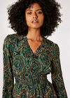Paisley Print Ruffle Mini Dress, Green, large