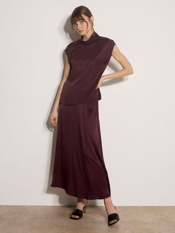 Soft Woven A-Line Midi Skirt, Purple, large