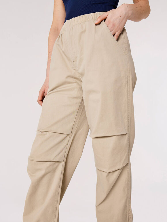 Pleat Tie Cargo Trousers, Stone, large
