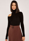 Cut Out Shoulder Roll Neck Jumper, Black, large