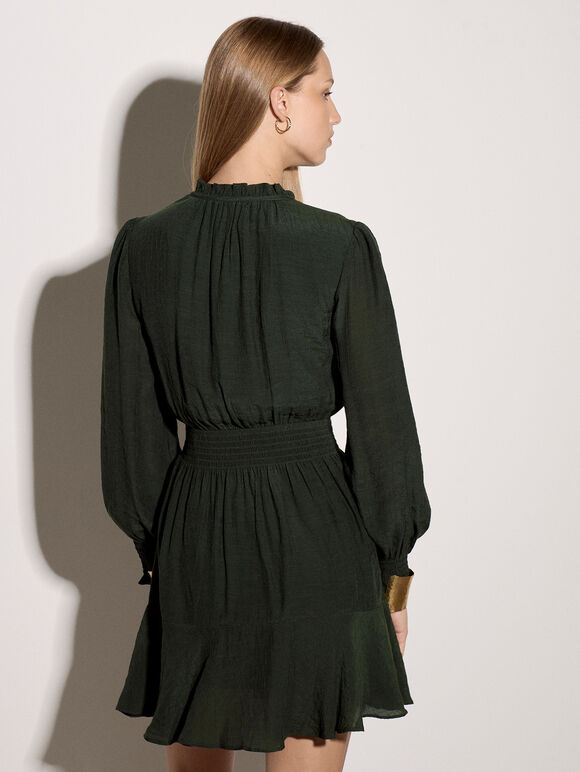 Ruffle Neck Mini Dress, Green, large