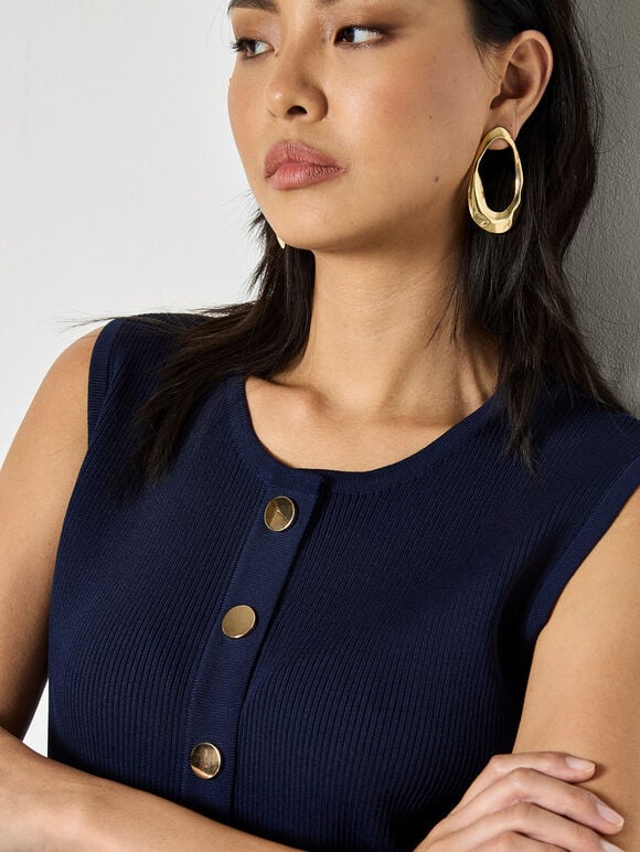 Ribbed Knit Waistcoat, Navy, large