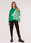 Übergroßer Pullover mit Zebramuster, Grün, Größe L