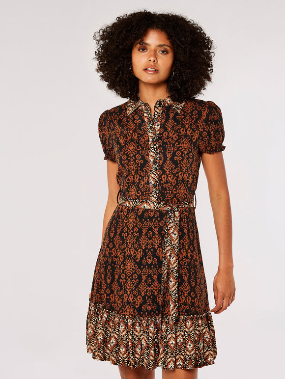 Ikat Tile Shirt Mini Dress, Rust, large