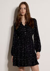 Floral Ruffle Mini Dress, Black, large
