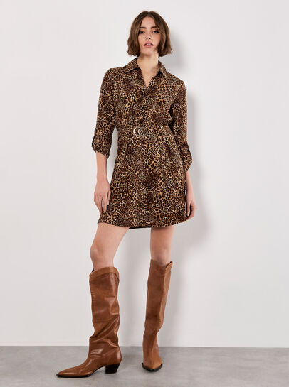 Animal Print Crepe Shirt Mini Dress