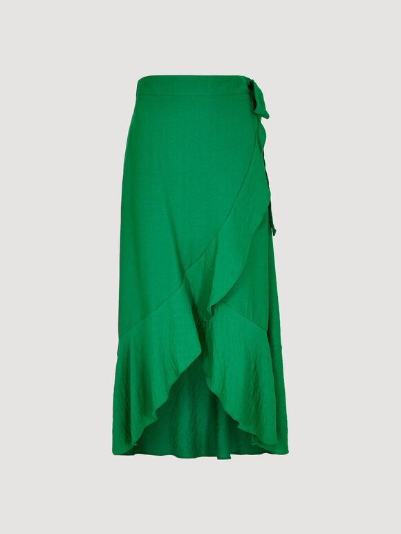 Ruffle Wrap Maxi Skirt, Green, large