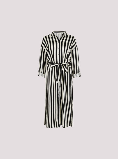 Monochrome Stripe Shirt Midi Dress