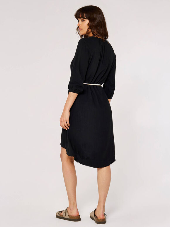 Mini-robe en lin et coton, Noir, grand