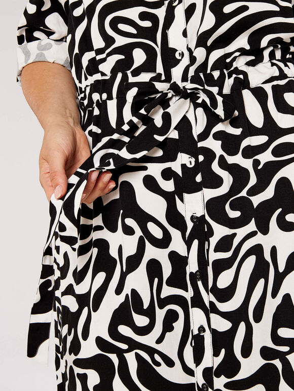 Curve Swirl Print Dress, Cream, large