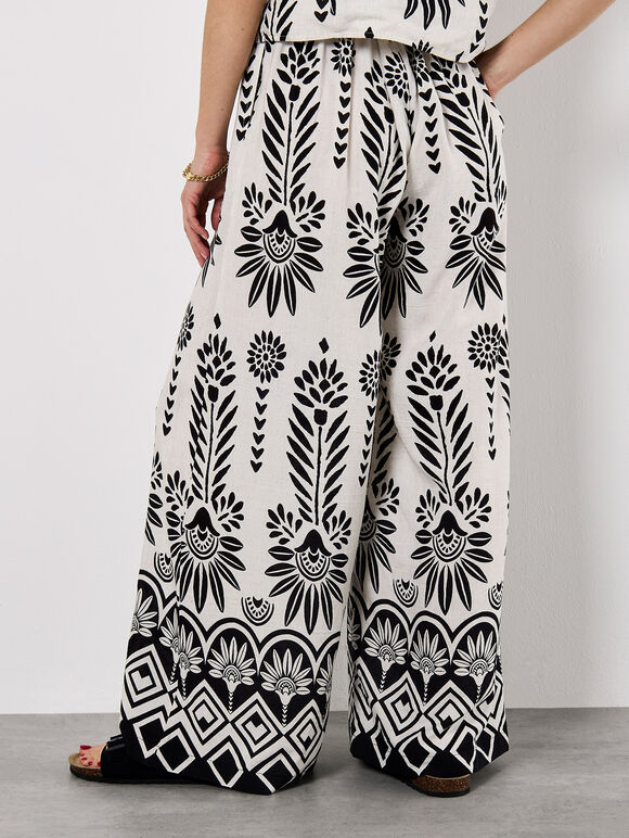 Floral Border Trousers, Stone, large