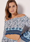 Sarasa Floral Cropped Milkmaid Top, Crème, grand