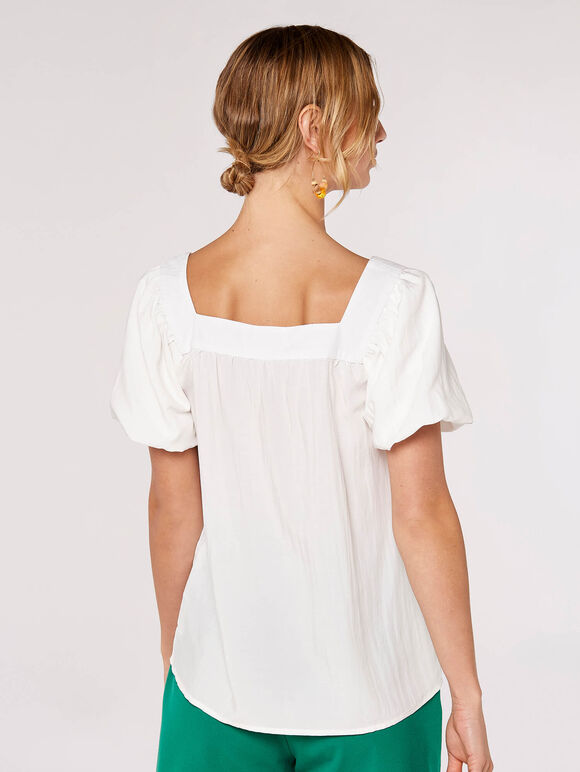 Short Sleeve Milkmaid Top, White, large