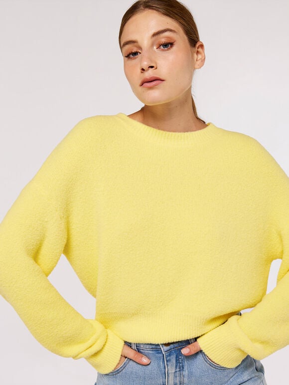 Fuzzy Crop Jumper, Yellow, large