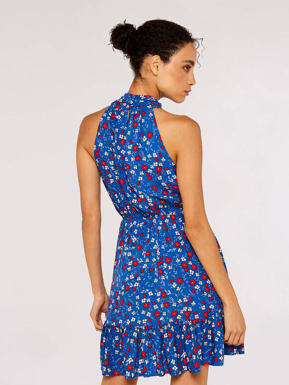 Ditsy Halter Mini Dress, Blue, large