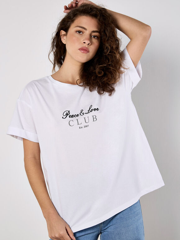 Peace And Love Club T-Shirt, White, large