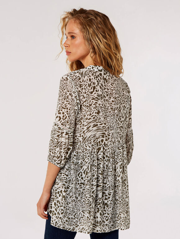 Animal Print Lace Detail Top, White, large