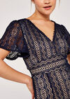 Lace V Neck Midi Dress, Navy, large