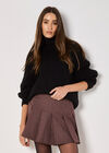 Check Pleated Mini Skirt, Burgundy, large
