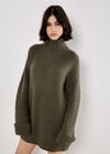 Boucle Knit Fisherman Jumper Mini Dress, Khaki, large