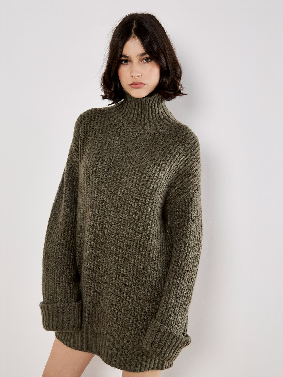 Boucle Knit Fisherman Jumper Mini Dress | Apricot Clothing