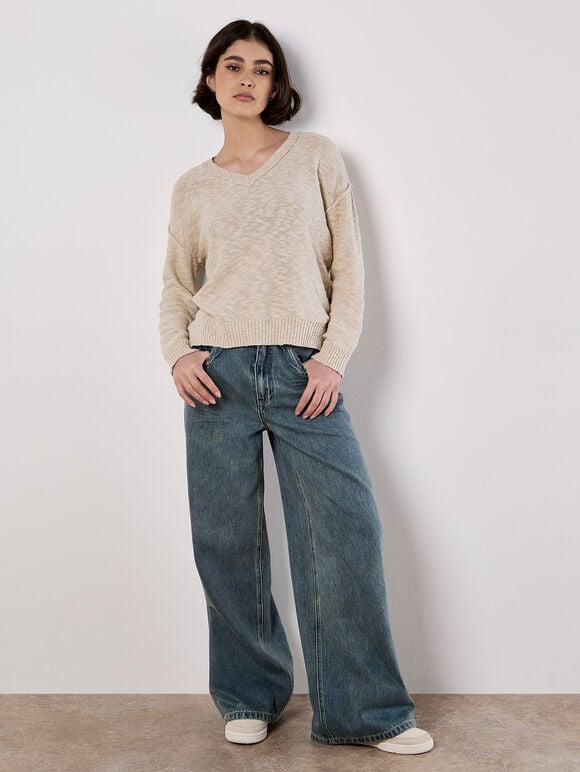 Lightweight Cotton Jumper, Stone, large