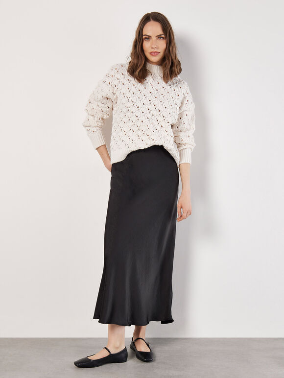 Pointelle Teardrop Chunky Knit Jumper, Cream, large