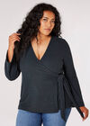 Curve Ribbed Jersey Wrap Top, Green, large