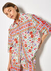 Floral Scarf Print Satin Shirt, Orange, large