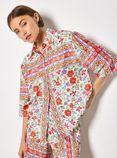 Floral Scarf Print Satin Shirt