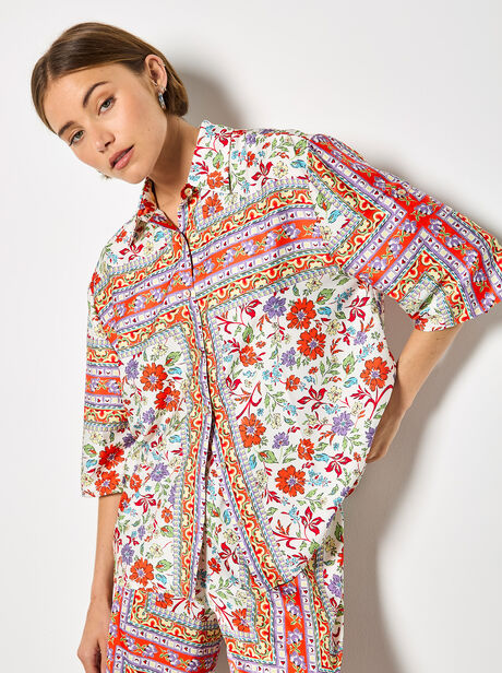 Floral Scarf Print Satin Shirt