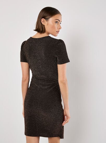 Metallic Bodycon Wrap Mini Dress