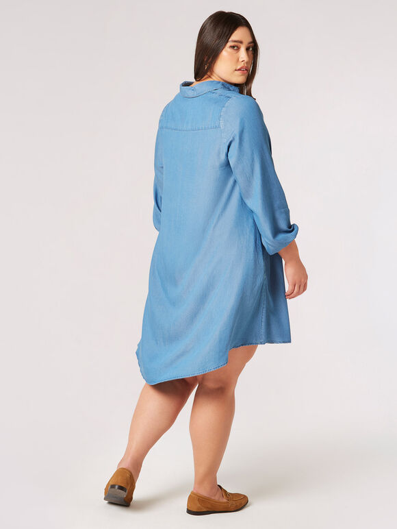 Curve Denim Shirt Mini Robe, Bleu, grand