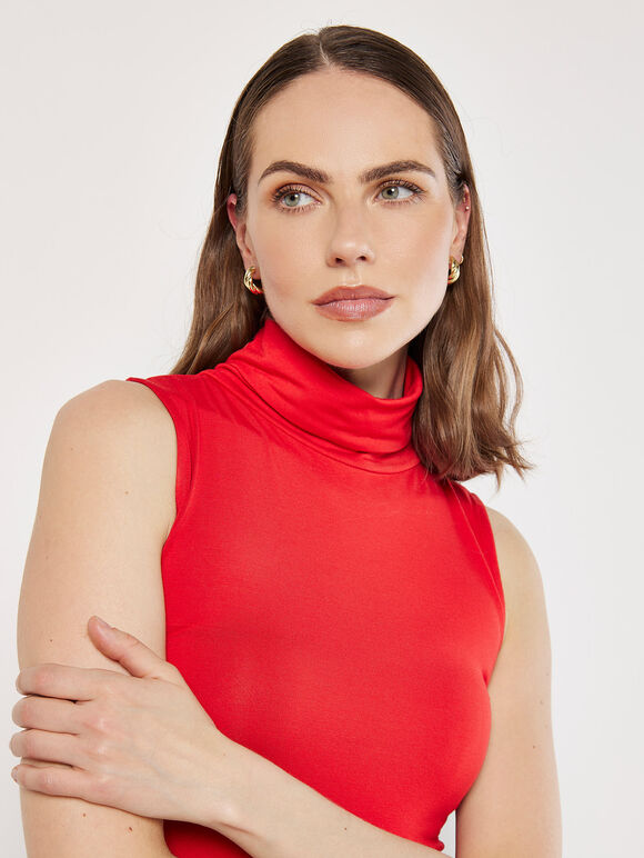 Jersey Roll Neck Tank Top, Red, large