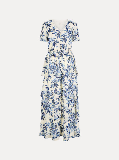 Watercolour Leaves Chiffon Tiered Maxi Dress