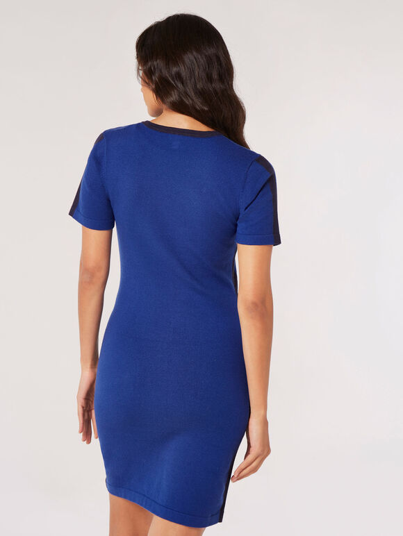Stripe Panel Knitted Bodycon Mini Dress, Blue, large